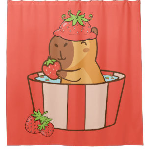 Capybara und Erdbeervorhang Niedliches Obst Duschvorhang
