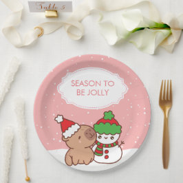 Capybara und Snowman Jahreszeit zum Jolly Niedlich Pappteller