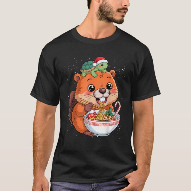 Capybara und Turtle Backpack Ramen Kawaii Xmas Cap T-Shirt (Vorderseite)