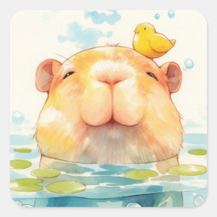 Capybara und Vogelfreund Quadratischer Aufkleber