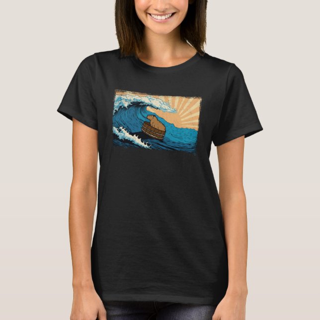 Capybara Wave  Capibara Beach Surfer Distressed T-Shirt (Vorderseite)