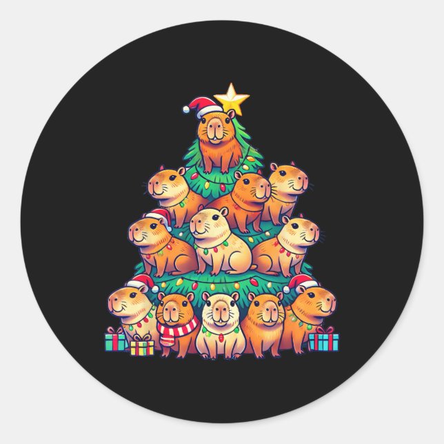 Capybara Weihnachtsbaum Funny Capybara Runder Aufkleber (Vorderseite)