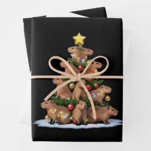 Capybara-Weihnachtsbaum-Geschenk Lustiger Xmas-Cap Geschenkpapier Set
