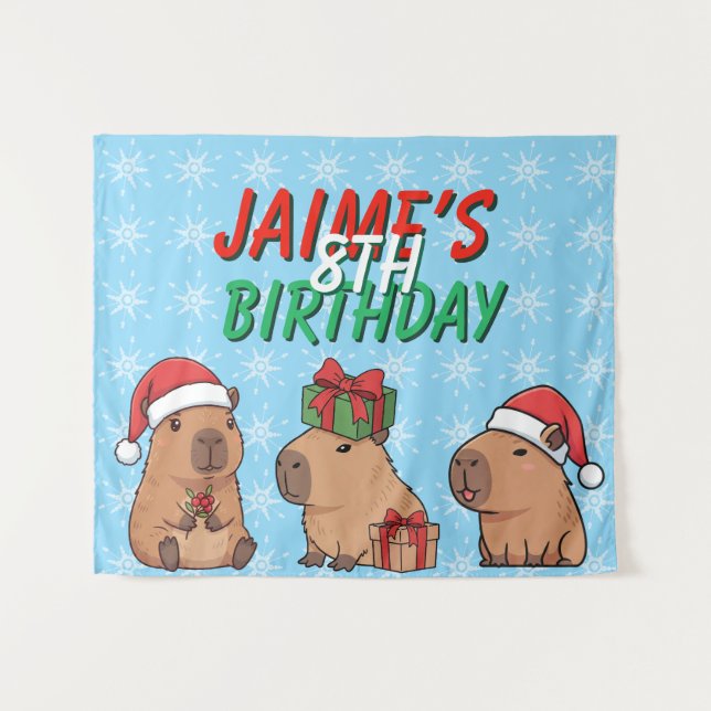 Capybara-Weihnachtsfeier Geburtstag Wandteppich (Vorderseite (Horizontal))