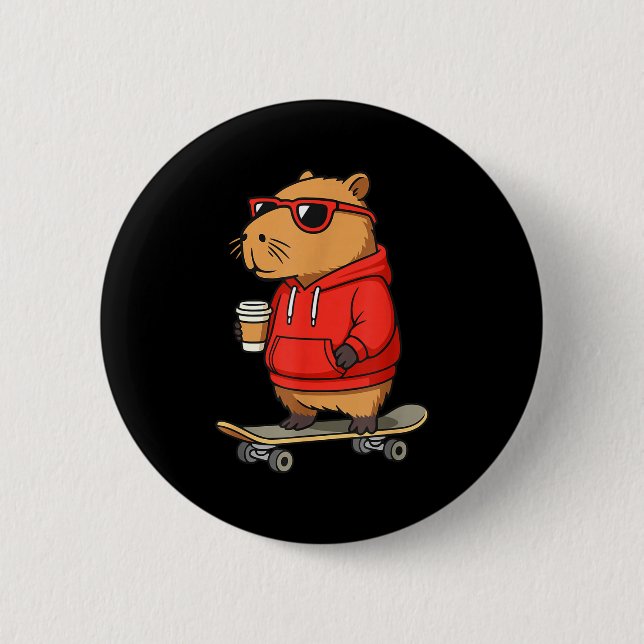 Capybara With Sungles Skater Capy  Button (Vorderseite)