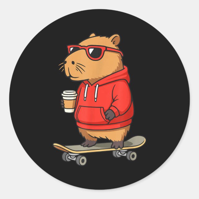Capybara With Sungles Skater Capy  Runder Aufkleber (Vorderseite)