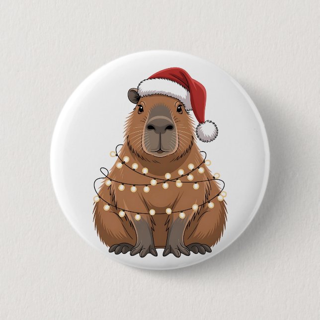 Capybara Xmas Matching Funny Santa Button (Vorderseite)