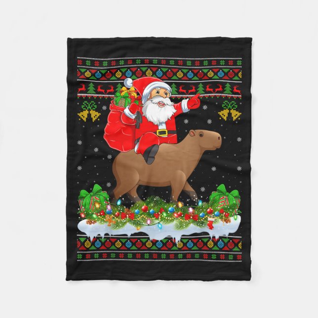 Capybara Xmas Pajamas Ugly Santa Riding Capybara C Fleecedecke (Vorderseite)