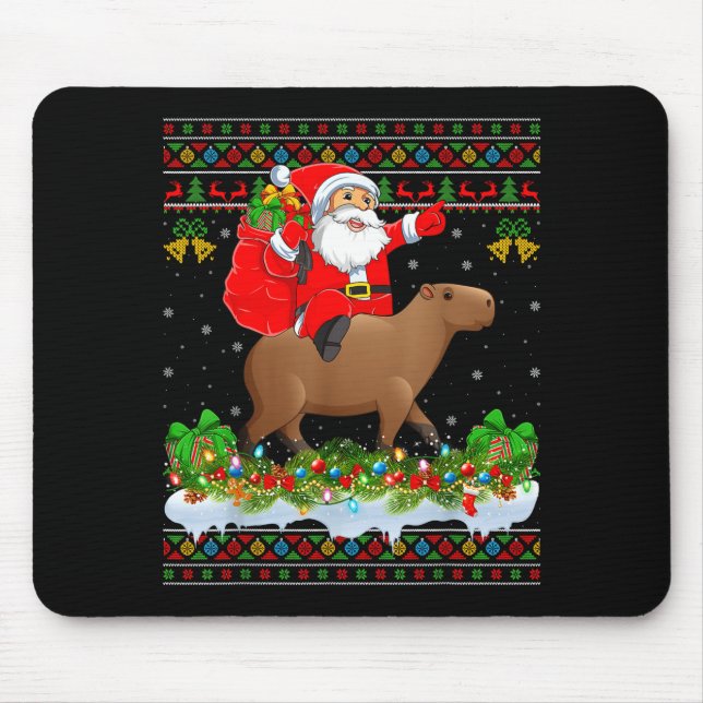 Capybara Xmas Pajamas Ugly Santa Riding Capybara C Mousepad (Vorne)