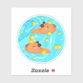 Capybaras in Wasser mit Orangen Aufkleber