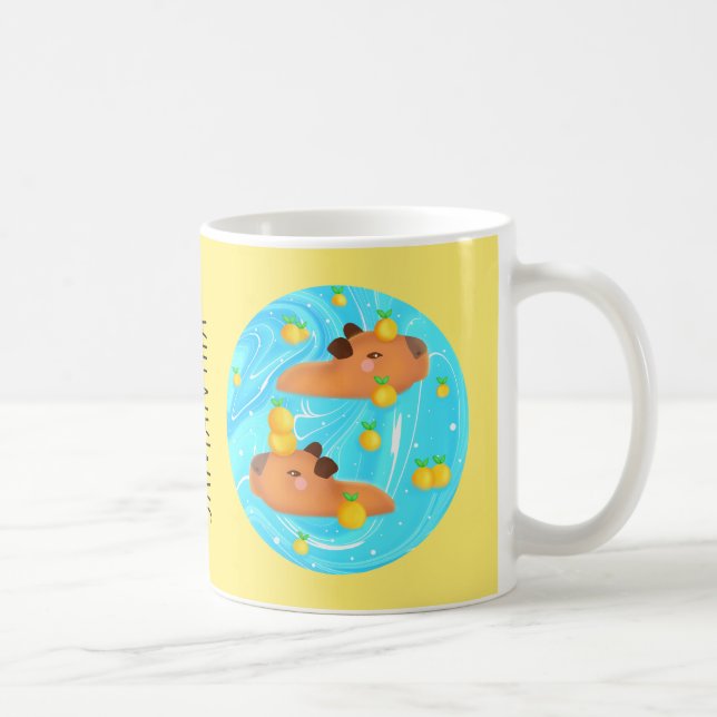Capybaras in Wasser mit Orangen Kaffeetasse (Rechts)