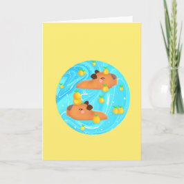 Capybaras in Wasser mit Orangen Karte