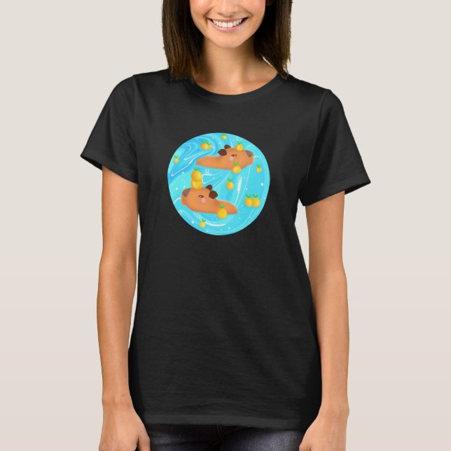 Capybaras in Wasser mit Orangen T-Shirt (Vorderseite)