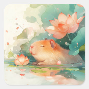 Capybaras Lotus-Sanctuary Quadratischer Aufkleber