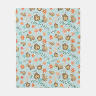 Capybaras mit grünen Blume Fleecedecke
