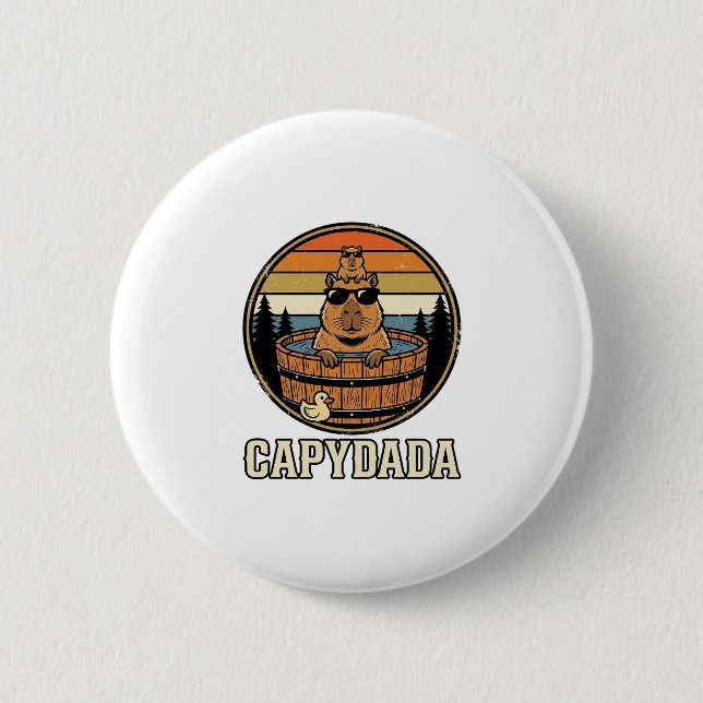 Capydada Capybara Vater Retro Whirlpool Vektordesi Button (Vorderseite)