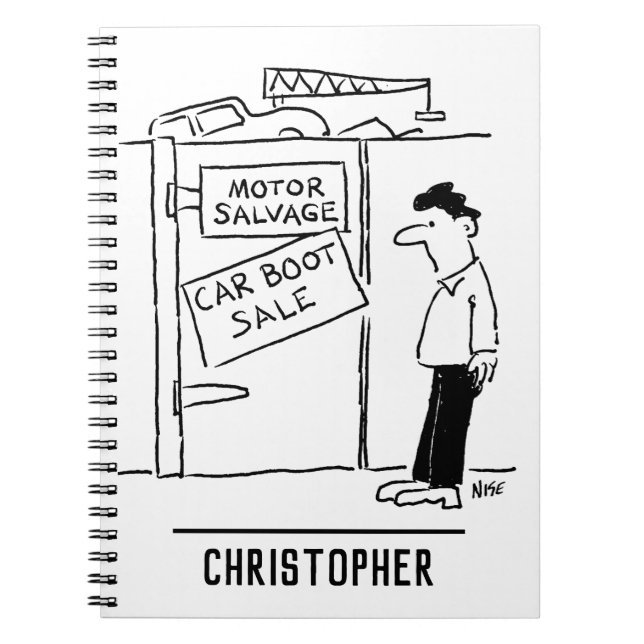Car Breakers Scrapyard Car Boot Sale Cartoon Notizblock (Vorderseite)