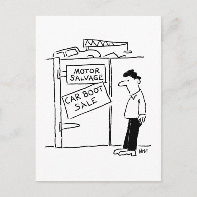 Car Breakers Scrapyard Car Boot Sale Cartoon Postkarte (Vorderseite)