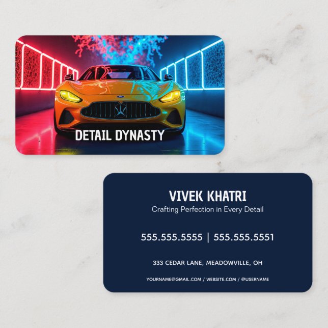 🚗 Car Detailer Neon Visitenkarte (Vorne/Hinten)
