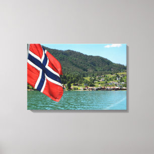 Car-ferry dans la copie de toile de la Norvège