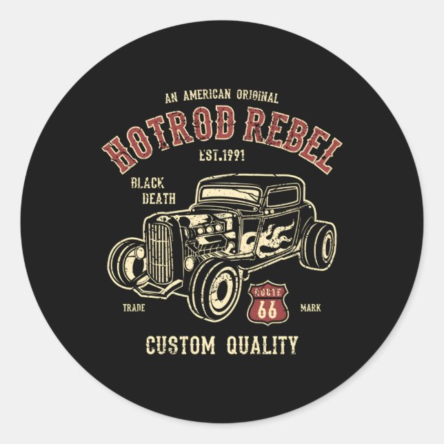 Car Hotrod Rebel Runder Aufkleber (Vorderseite)