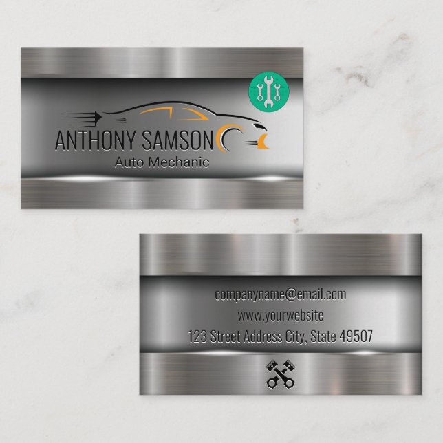 Car-Logo | Wrench Logo | Metall Visitenkarte (Vorne/Hinten)