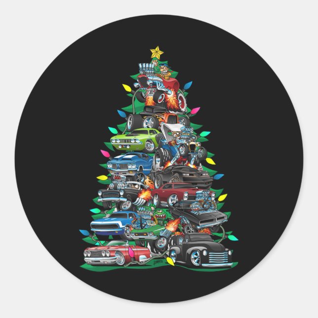 Car Madness Weihnachtsbaum! Muskelkater und Hotrop Runder Aufkleber (Vorderseite)