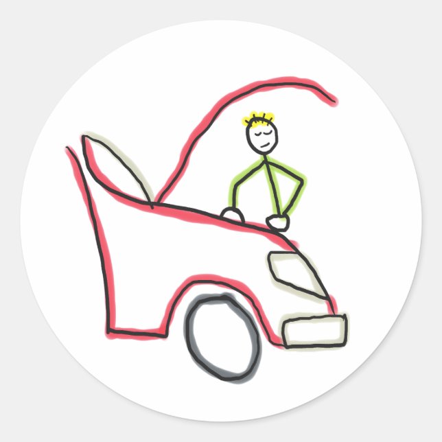 Car Mechanic Stickman Runder Aufkleber (Vorderseite)