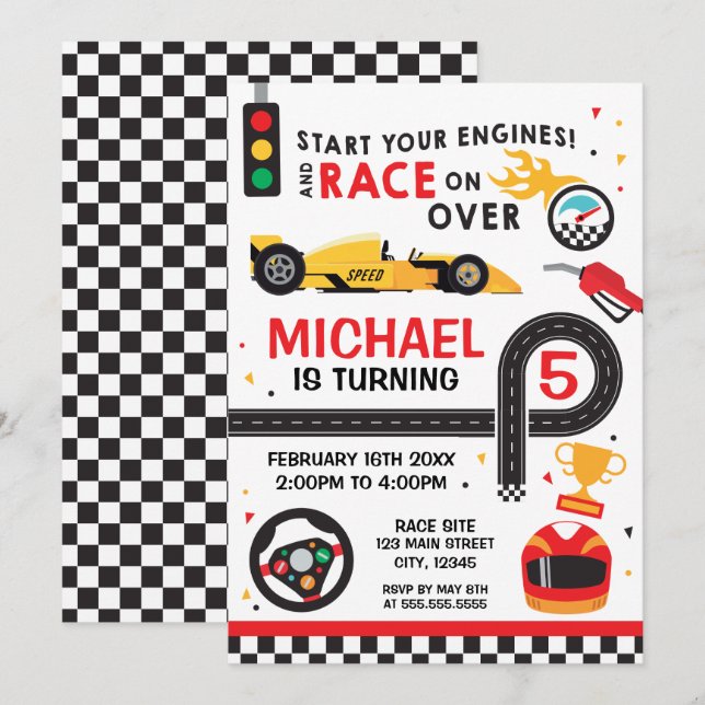 Car Racing  Birthday kid Invitation Einladung (Vorne/Hinten)