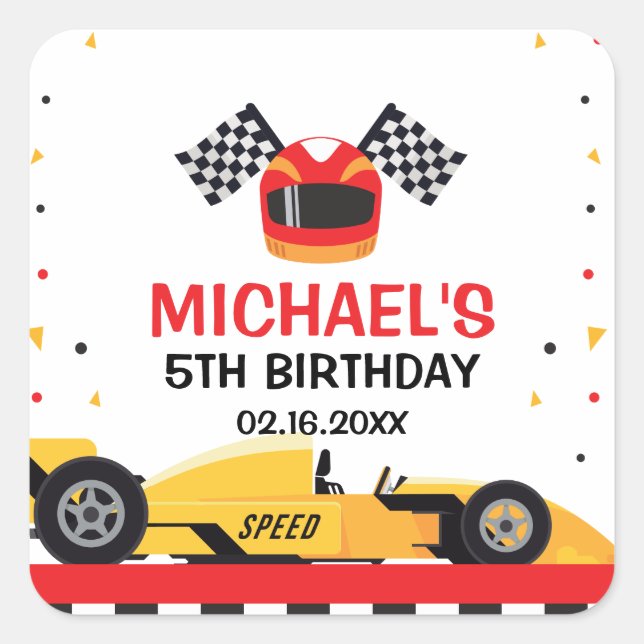  Car Racing Birthday Quadratischer Aufkleber (Vorderseite)