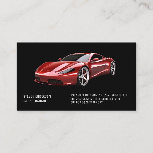 Car Salesman | Red Sports Car Visitenkarte (Vorderseite)