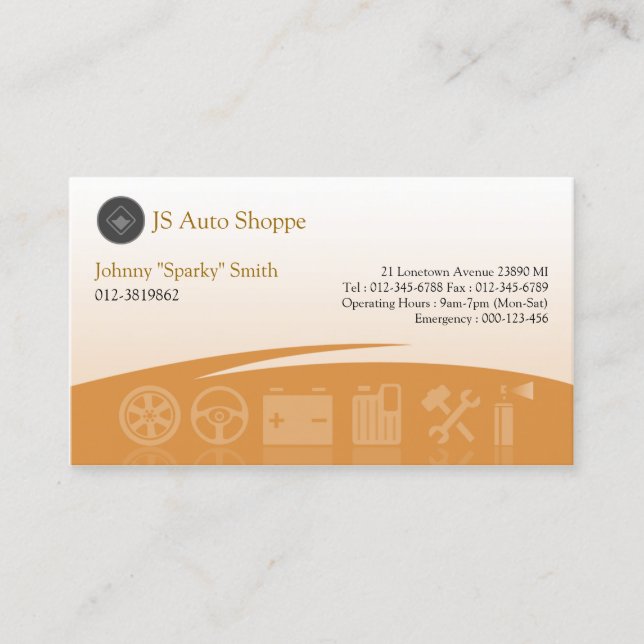 Car Service Icons Orange Business Card Visitenkarte (Vorderseite)
