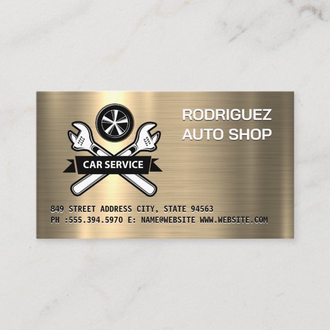 Car Service | Wrenches Wheel Logo Visitenkarte (Vorderseite)