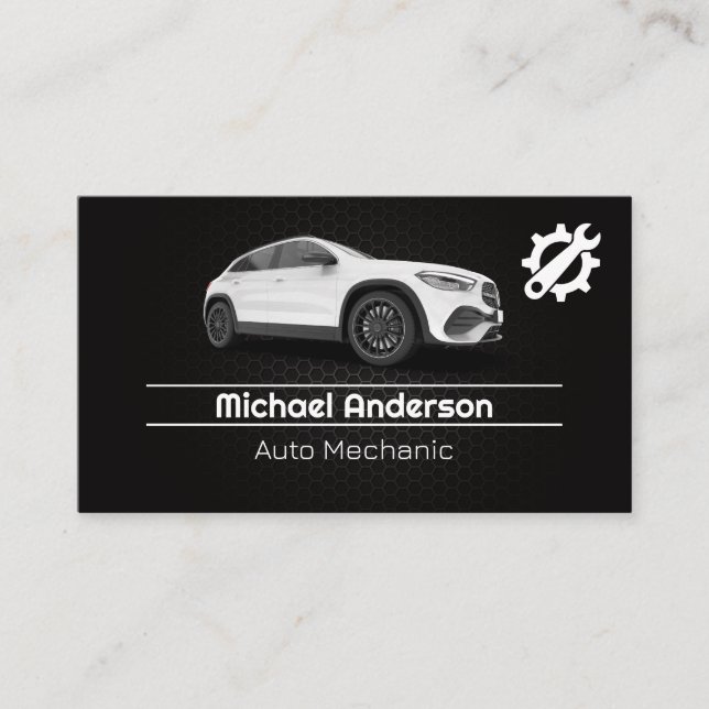 Car Services Wrench-Logo | Weißes Automobil Visitenkarte (Vorderseite)