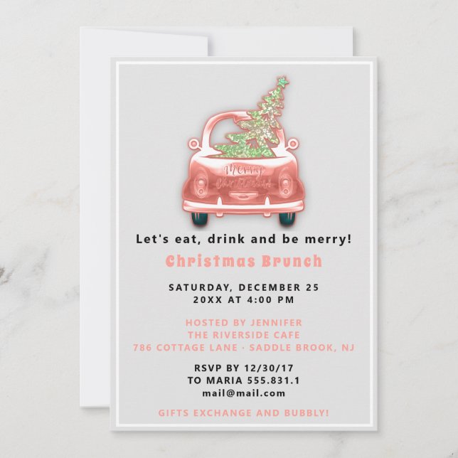 Car Truck Frohe Weihnachts Brunch Dinner Blush Einladung (Vorderseite)
