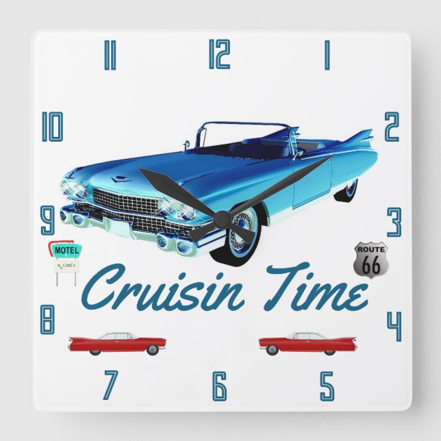 Car Wall Clock der 50er Jahre Quadratische Wanduhr (Vorderseite)