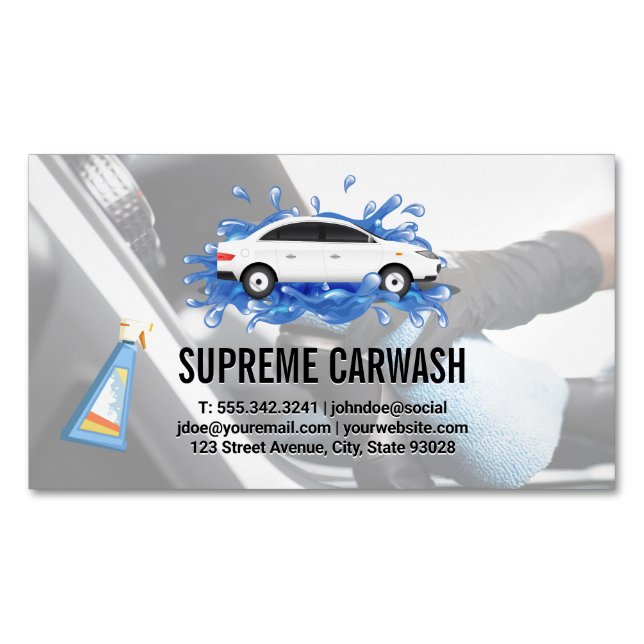 Car Wash | Auto Detaillierter Innenbereich Saubere Magnetische Visitenkarte (Vorderseite)