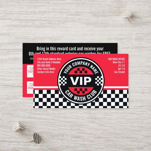 Car Wash Club - Racing Checkered Flag Prämien Rabattkarte (Vorderseite/Rückseite Beispiel)