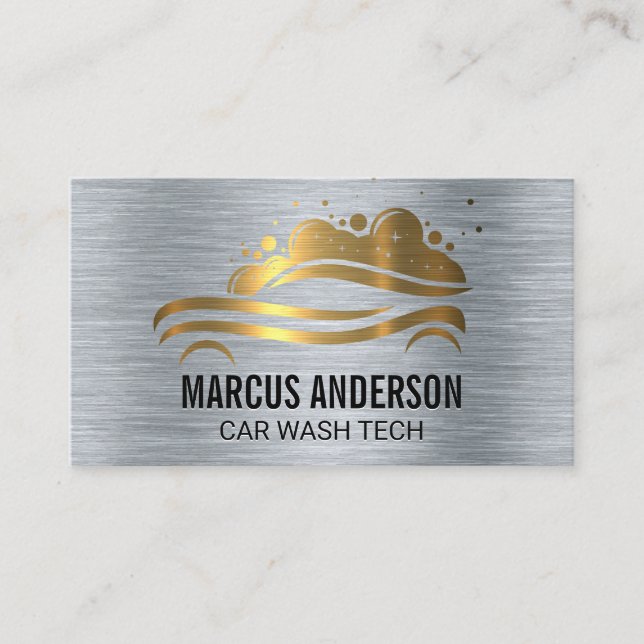 Car Wash Logo | Metallisch Visitenkarte (Vorderseite)