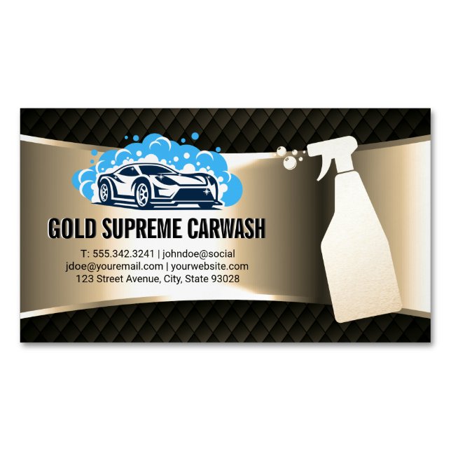 Car Wash Logo | Reinigungsdienst Gold Metallic Magnetische Visitenkarte (Vorderseite)