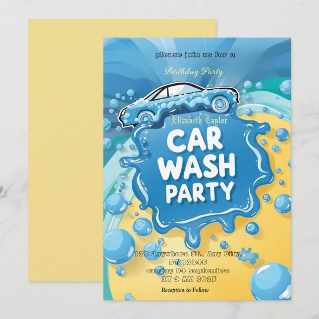Car Wash party Invitation – Suds  Celebration (Devant / Derrière)