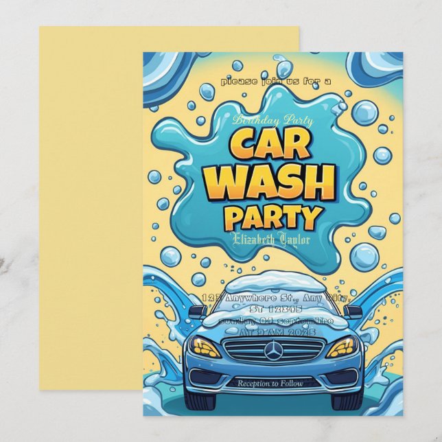Car Wash party Invitation – Suds  Celebration Einladung (Vorne/Hinten)