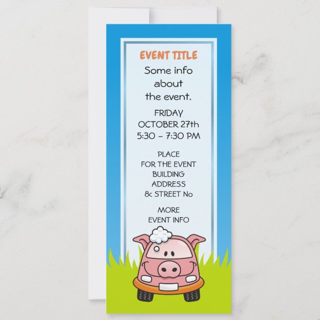 Car Wash Pig Einladung (Rückseite)