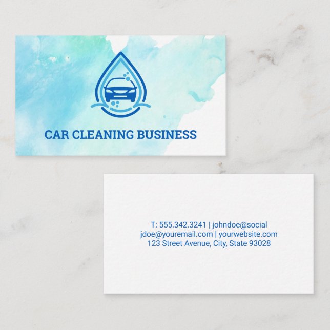 Car Wash Water Logo | Hintergrund Wasserfarbe Visitenkarte (Vorne/Hinten)