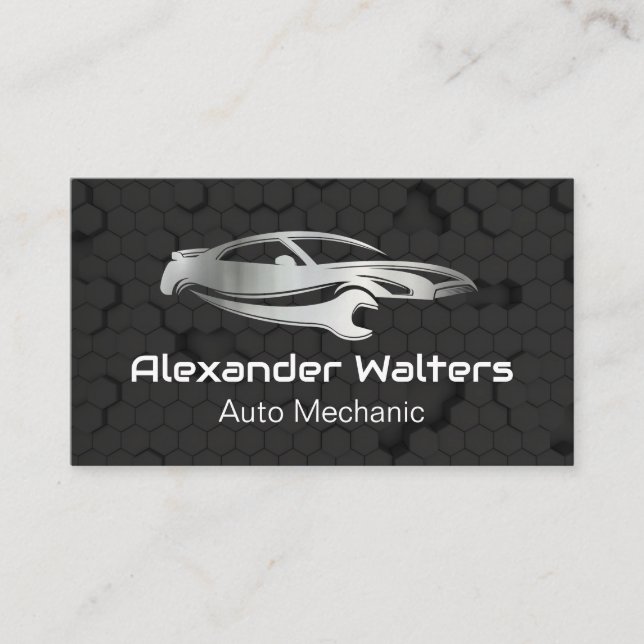 Car Wrench Metal-Logo | Mechanik Visitenkarte (Vorderseite)
