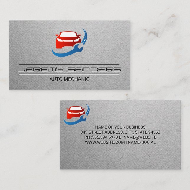 Car Wrench Road | Auto-Reparatur-Logo Visitenkarte (Vorne/Hinten)