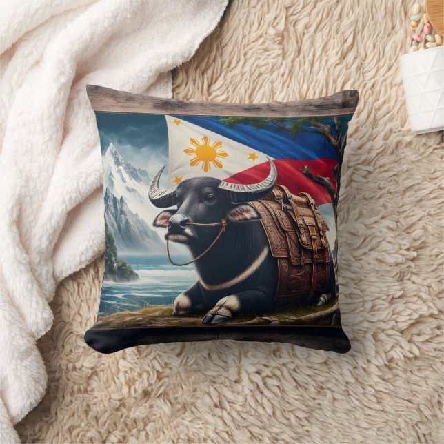 Carabao durch Flag in der Bergwelt Kissen (Decke)