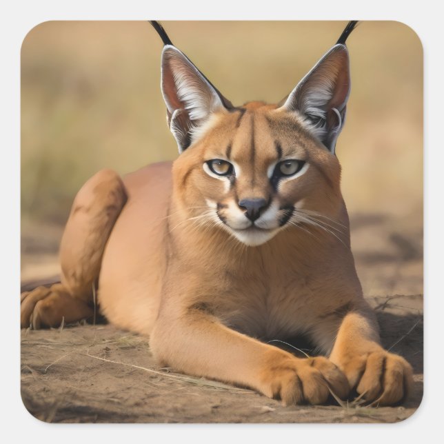 Caracal auf Savanne Quadratischer Aufkleber (Vorderseite)