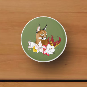 Caracal Wild Cat Floral Green Keramikknauf