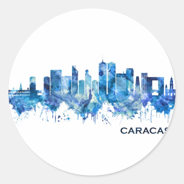 Caracas Venezuela Skyline Blue Runder Aufkleber (Vorderseite)